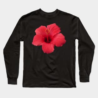 Stunning Red Hibiscus Tropical Flower Cut Out Long Sleeve T-Shirt